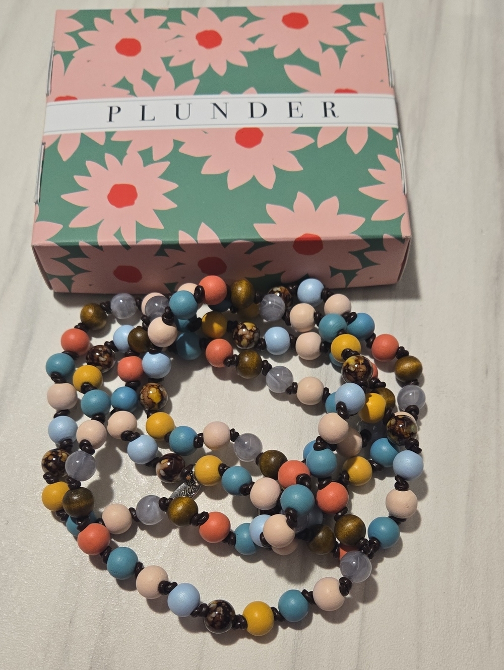 Plunder Multicolor Beaded Wrap Necklace - Coral, Blue, Yellow, Cream